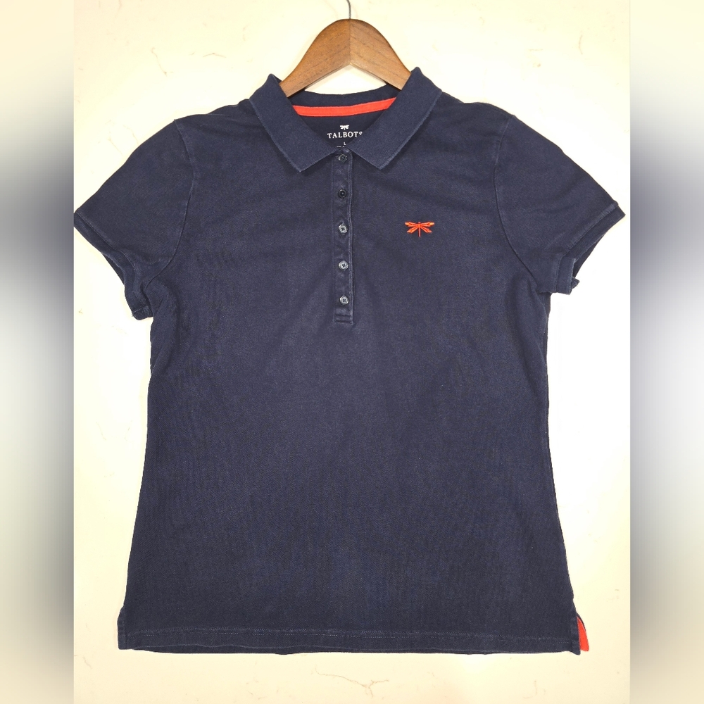 Talbots Women's Navy Blue & Red Polo Top Short Sleeve‎ Butterfly Size Large